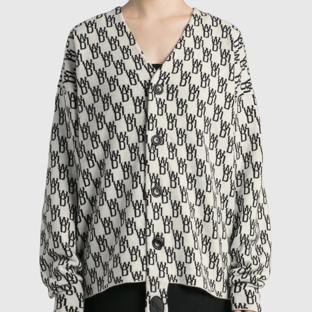 We11done Jaquard Logo Monogram-Print Knitted Cardigan Luxury Cashmere Sweater